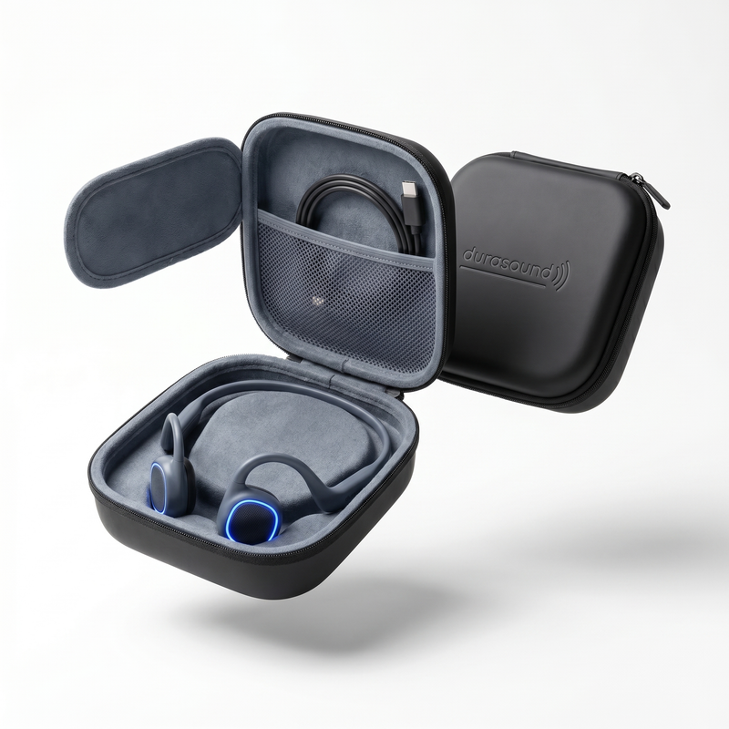 Durasound Heavy-Duty Travel Case — open with headphones inside